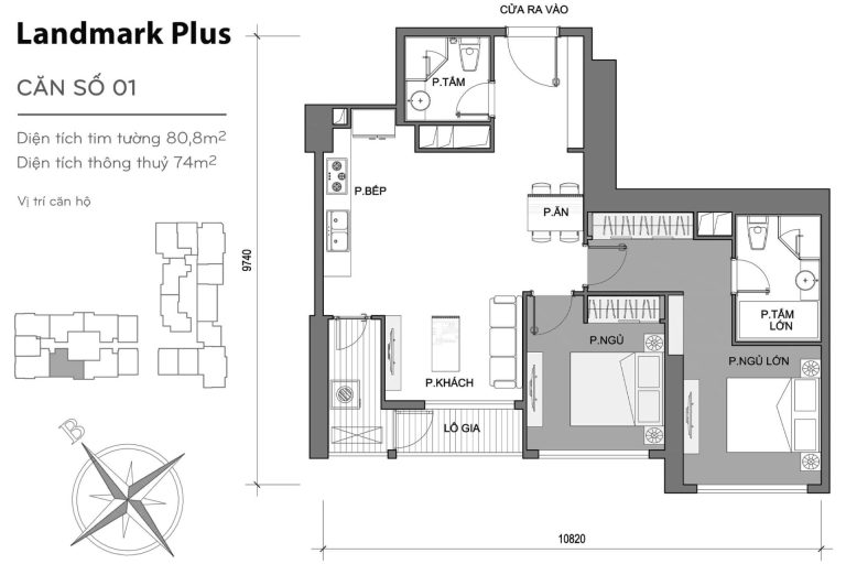 Bán căn hộ 2PN Landmark Plus Vinhomes Tầng Cao – View Thoáng giá tốt