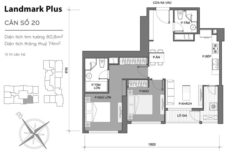 Bán Căn Hộ Landmark Plus Vinhomes 2PN– Tầng Cao, Nội Thất Sang Trọng